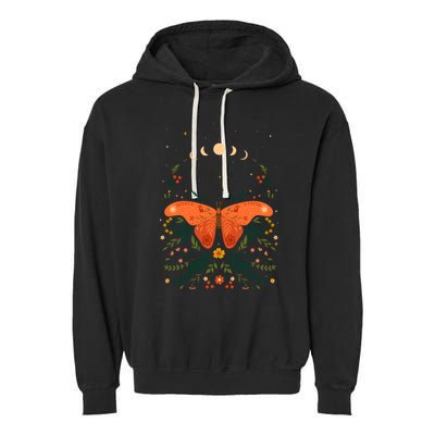 Vintage Boho Garden Moon Moth Garment-Dyed Fleece Hoodie