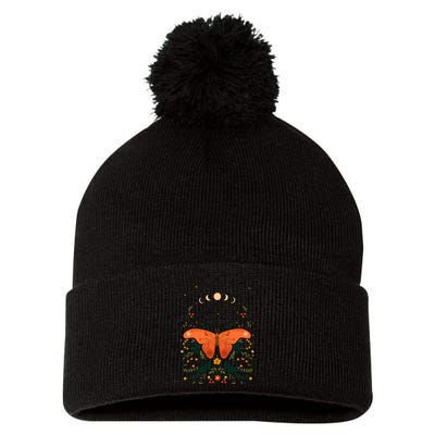 Vintage Boho Garden Moon Moth Pom Pom 12in Knit Beanie