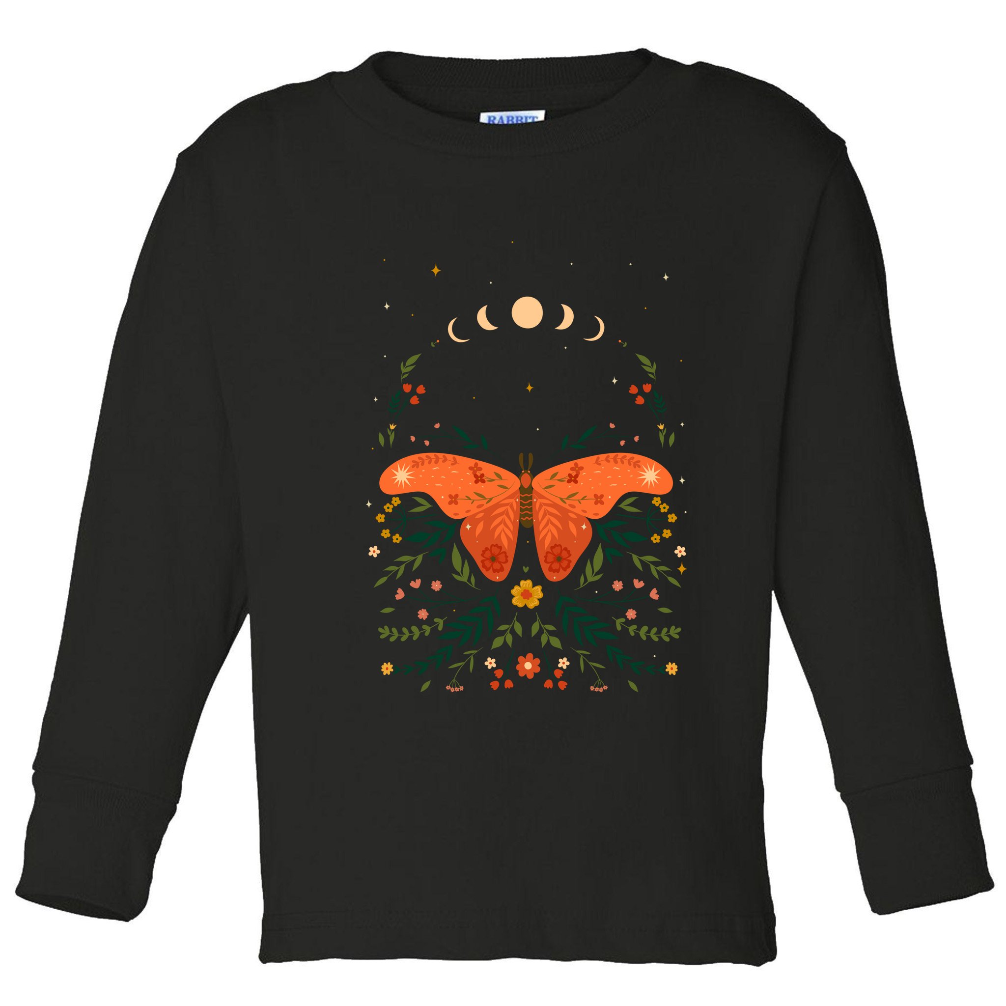 Vintage Boho Garden Moon Moth Toddler Long Sleeve Shirt