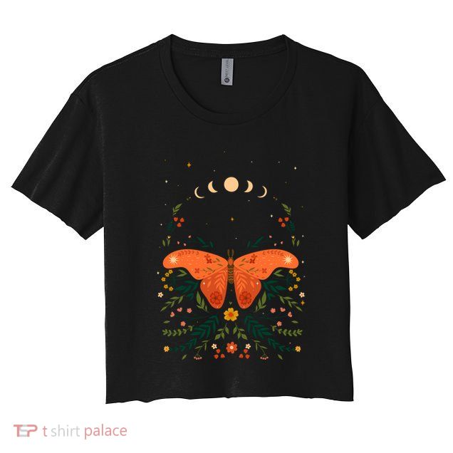 Vintage Boho Garden Moon Moth Crop Top
