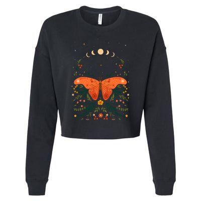 Vintage Boho Garden Moon Moth Cropped Pullover Crew