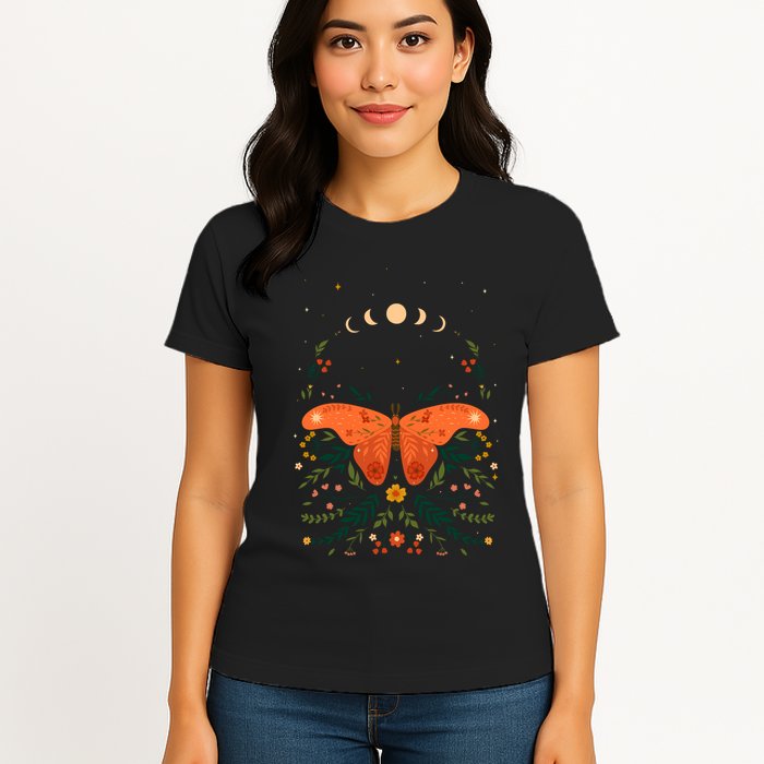 Vintage Boho Garden Moon Moth Womens T-Shirt
