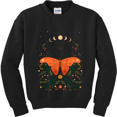 Vintage Boho Garden Moon Moth Kids Sweatshirt