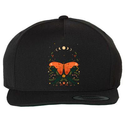 Vintage Boho Garden Moon Moth Wool Snapback Cap