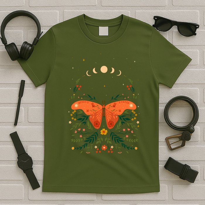 Vintage Boho Garden Moon Moth T-Shirt
