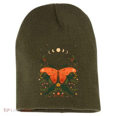 Vintage Boho Garden Moon Moth Short Acrylic Beanie