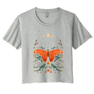 Vintage Boho Garden Moon Moth Women's Crop Top Tee