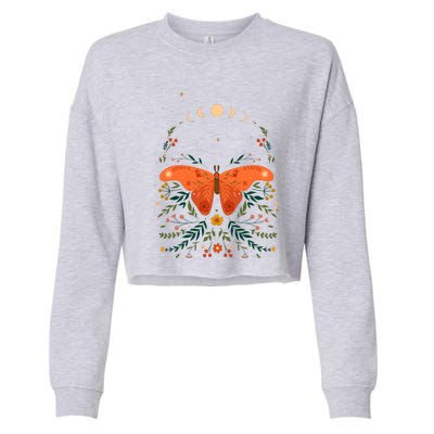 Vintage Boho Garden Moon Moth Cropped Pullover Crew