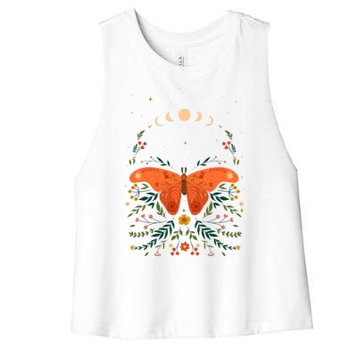 Vintage Boho Garden Moon Moth Women's Racerback Cropped Tank