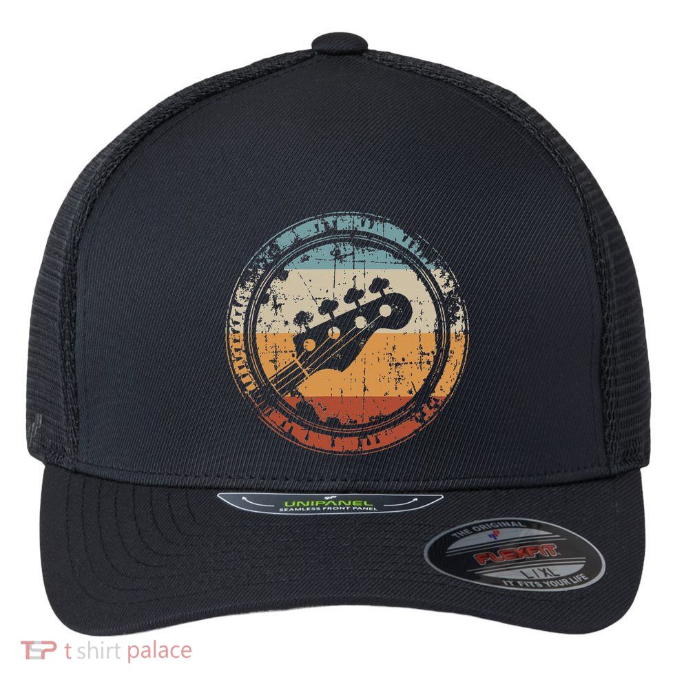 Vintage Bass Guitar Headstock for Bassist and Bass Player Flexfit Unipanel Trucker Cap