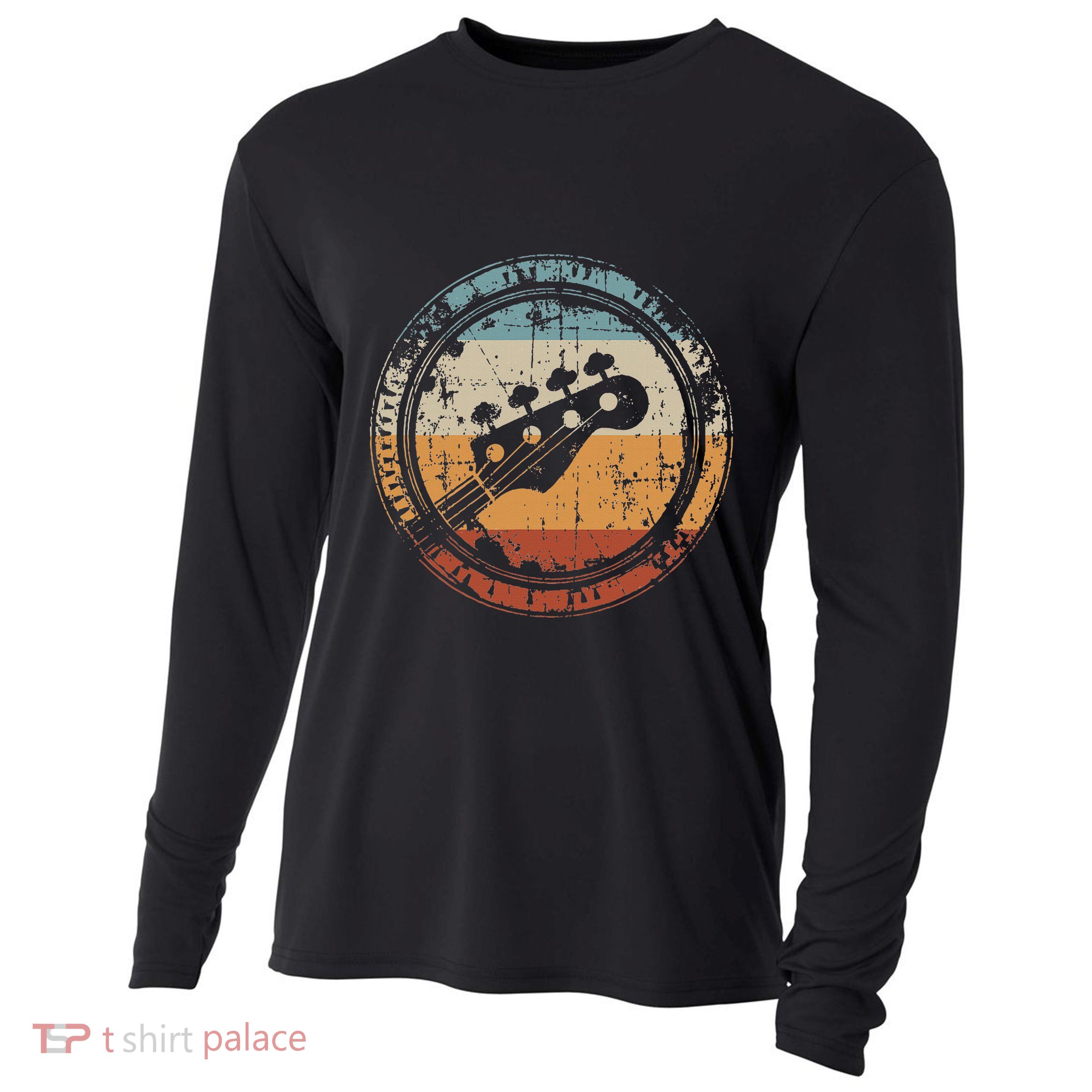Vintage Bass Guitar Headstock for Bassist and Bass Player Cooling Performance Long Sleeve Crew