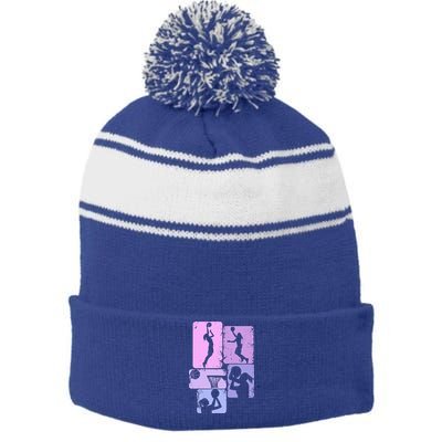 Vintage Basketball Girl Women Stripe Pom Pom Beanie