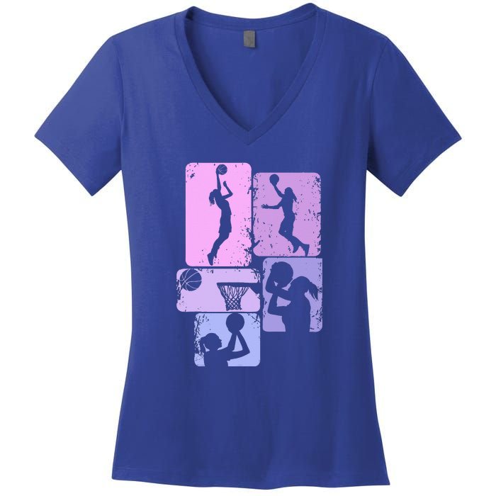 Vintage Basketball Girl Women Women's V-Neck T-Shirt