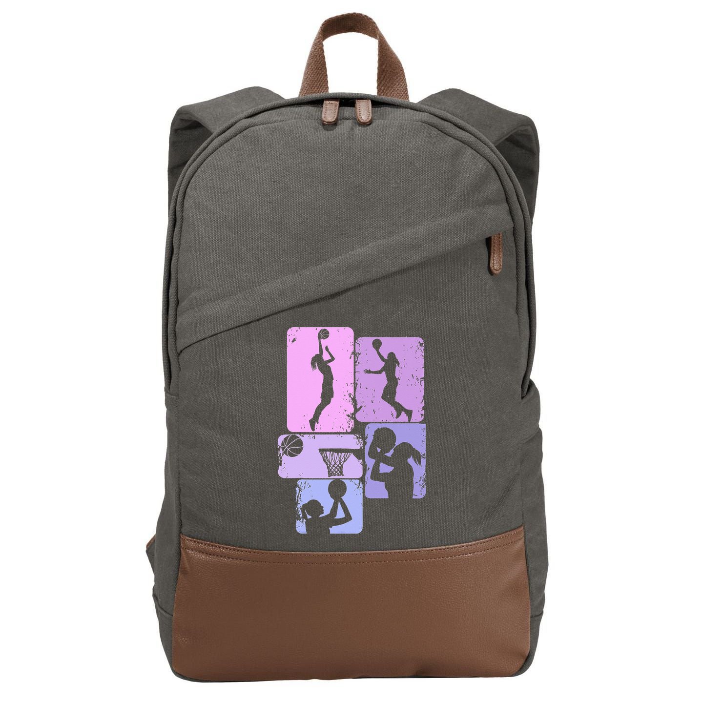 Vintage Basketball Girl Women Cotton Canvas Backpack