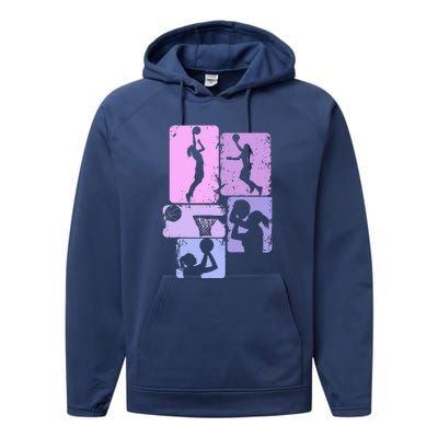 Vintage Basketball Girl Women Performance Fleece Hoodie