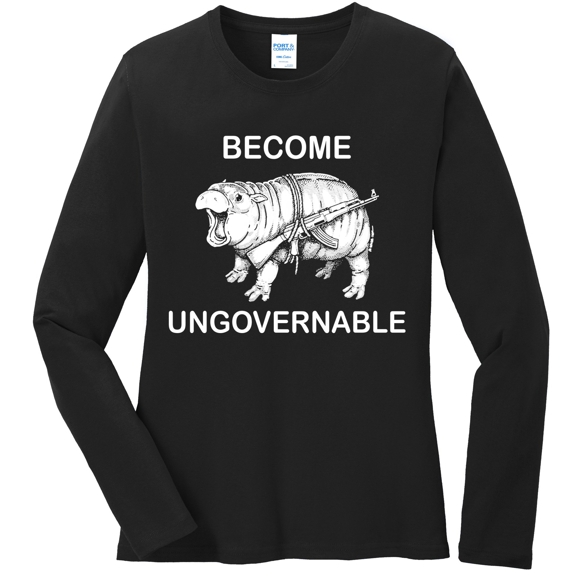Vintage Become Hippo Ungovernable Baby Moodeng Ladies Long Sleeve Shirt