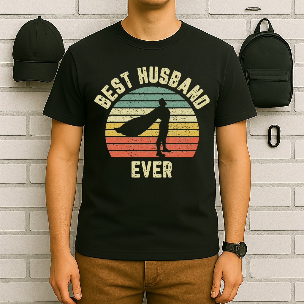 Vintage Best Husband Ever Superhero Fun Retro Graphic T-Shirt