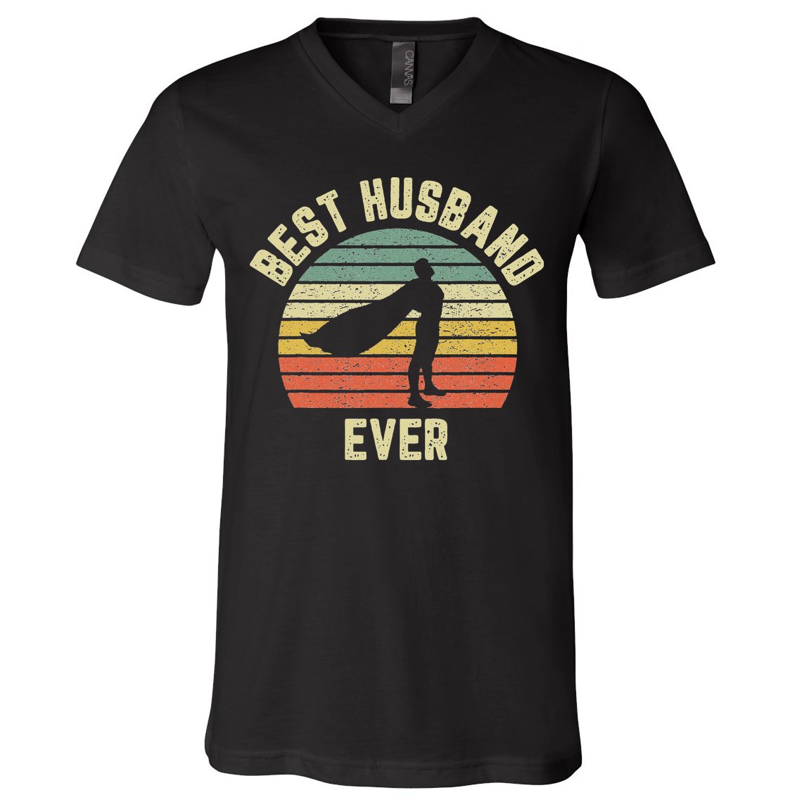Vintage Best Husband Ever Superhero Fun Retro Graphic V-Neck T-Shirt