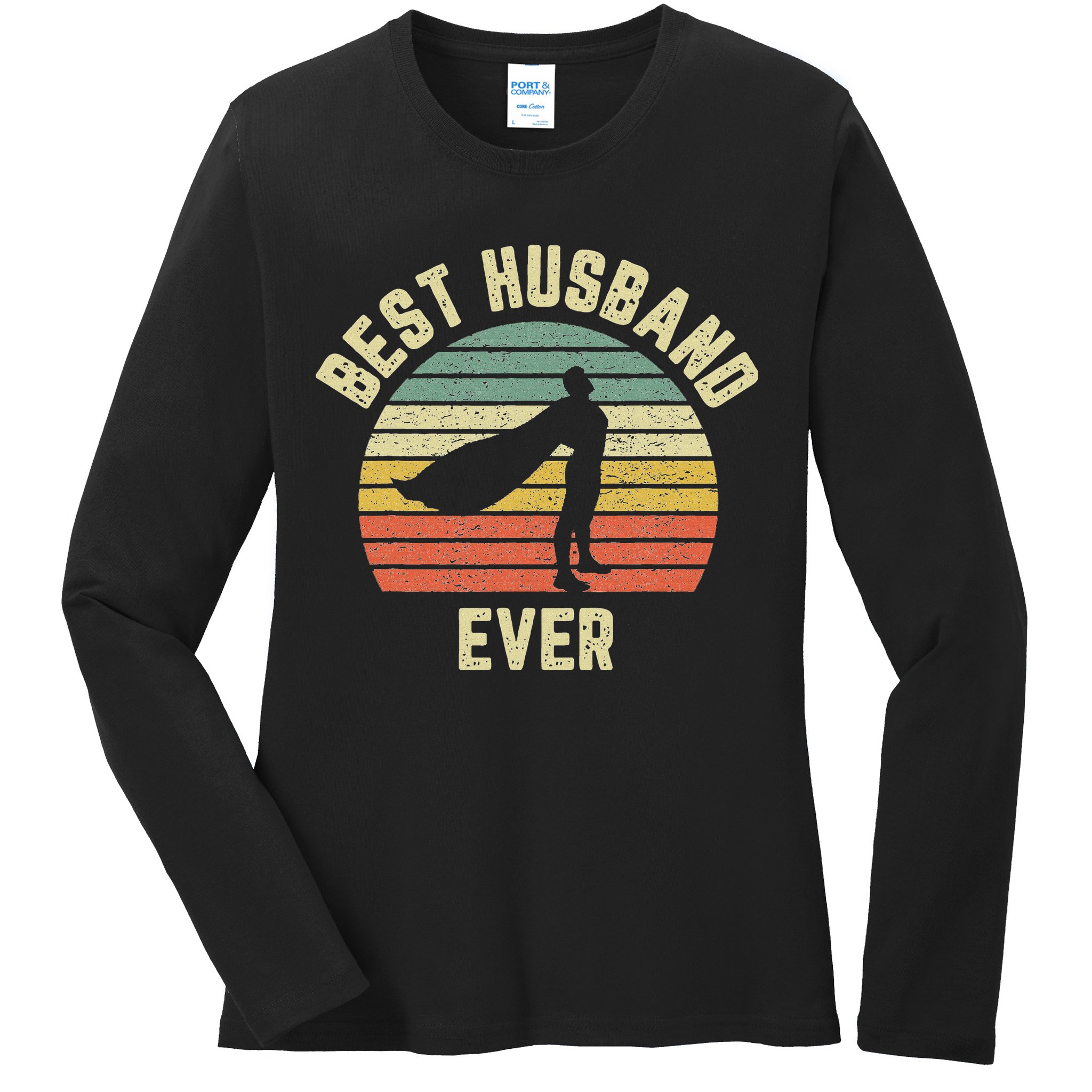 Vintage Best Husband Ever Superhero Fun Retro Graphic Ladies Long Sleeve Shirt