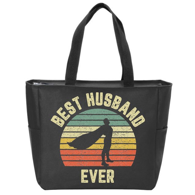 Vintage Best Husband Ever Superhero Fun Retro Graphic Zip Tote Bag