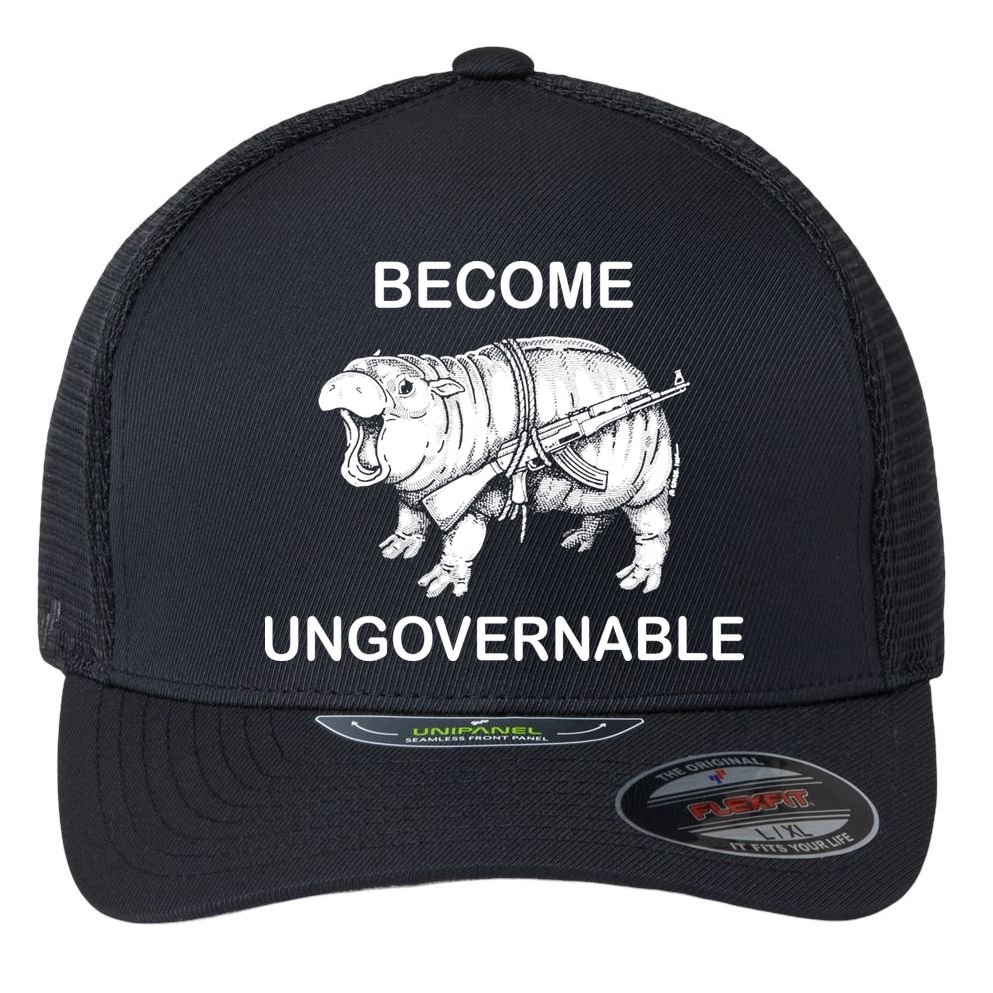 Vintage Become Hippo Ungovernable Baby Moodeng Flexfit Unipanel Trucker Cap