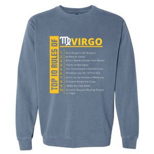 Virgo Birthday Horoscope Gift Top 10 Rules Of Virgo Zodiac Gift Garment-Dyed Sweatshirt