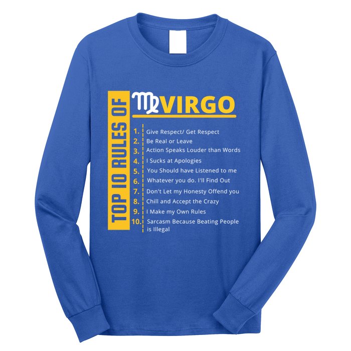 Virgo Birthday Horoscope Gift Top 10 Rules Of Virgo Zodiac Gift Long Sleeve Shirt