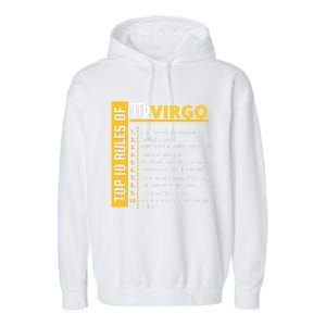 Virgo Birthday Horoscope Gift Top 10 Rules Of Virgo Zodiac Gift Garment-Dyed Fleece Hoodie