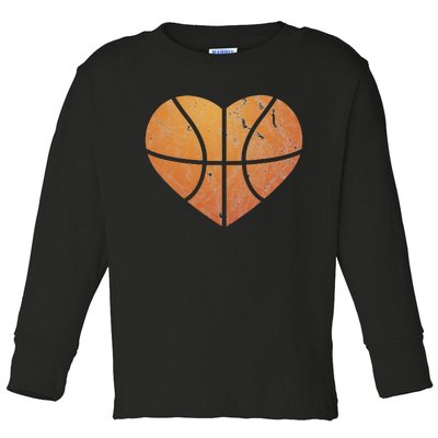 Vintage Basketball Heart Gift Retro Player Valentine's Day Toddler Long Sleeve Shirt