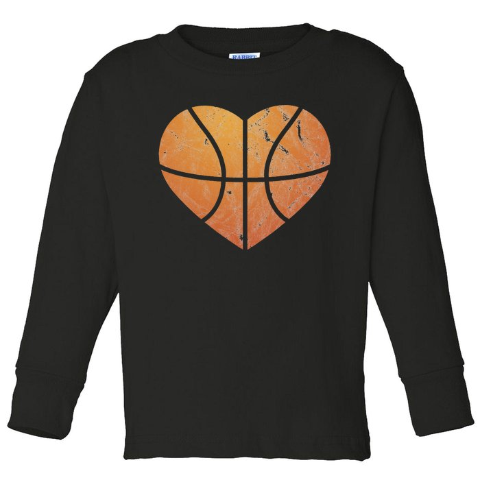 Vintage Basketball Heart Gift Retro Player Valentine's Day Toddler Long Sleeve Shirt