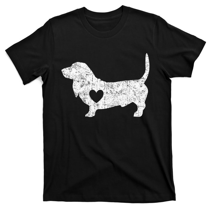 Vintage Basset Hound Heart Silhouette Dog Puppy T-Shirt