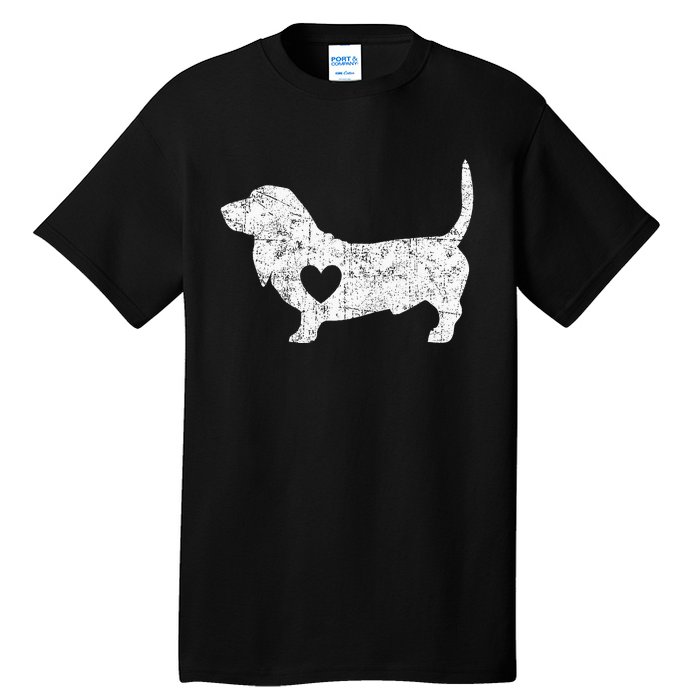 Vintage Basset Hound Heart Silhouette Dog Puppy Tall T-Shirt