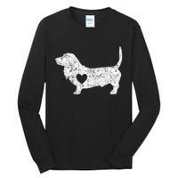 Vintage Basset Hound Heart Silhouette Dog Puppy Tall Long Sleeve T-Shirt