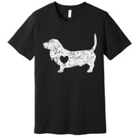 Vintage Basset Hound Heart Silhouette Dog Puppy Premium T-Shirt