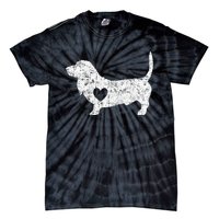 Vintage Basset Hound Heart Silhouette Dog Puppy Tie-Dye T-Shirt