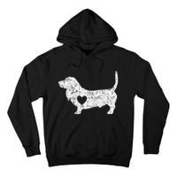 Vintage Basset Hound Heart Silhouette Dog Puppy Tall Hoodie