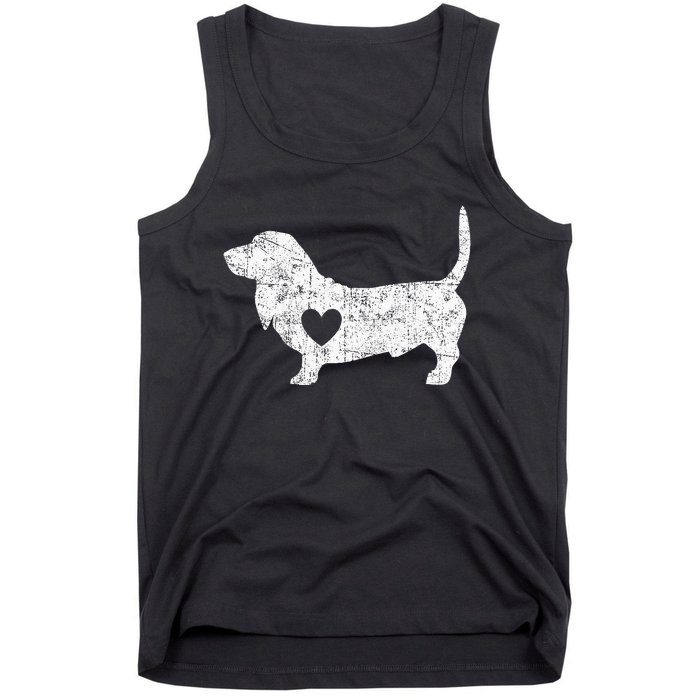 Vintage Basset Hound Heart Silhouette Dog Puppy Tank Top