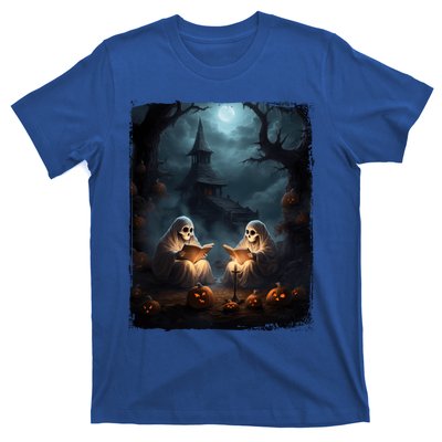 Vintage Boo Halloween Camping Reading Teacher Books Ghost Gift T-Shirt