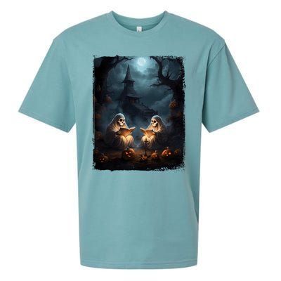 Vintage Boo Halloween Camping Reading Teacher Books Ghost Gift Sueded Cloud Jersey T-Shirt