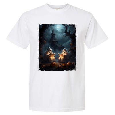 Vintage Boo Halloween Camping Reading Teacher Books Ghost Gift Garment-Dyed Heavyweight T-Shirt