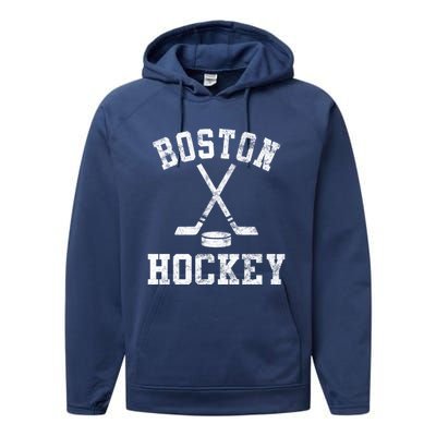 Vintage Boston Hockey Gift Performance Fleece Hoodie