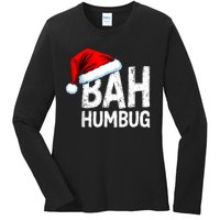 Vintage Bah Humbug Christmas Santa Funny Xmas Party Ladies Long Sleeve Shirt