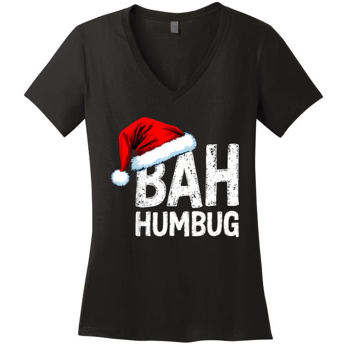 Vintage Bah Humbug Christmas Santa Funny Xmas Party Women's V-Neck T-Shirt