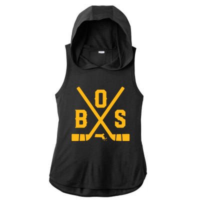 Vintage Boston Hockey Sticks State Outline Ladies PosiCharge Tri-Blend Wicking Draft Hoodie Tank