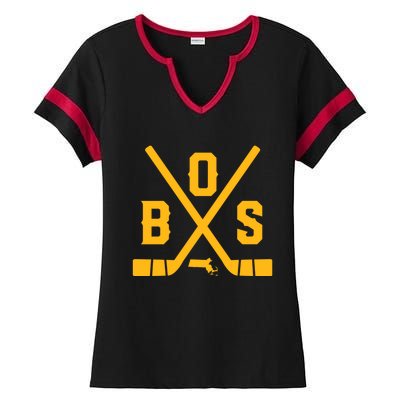 Vintage Boston Hockey Sticks State Outline Ladies Halftime Notch Neck Tee