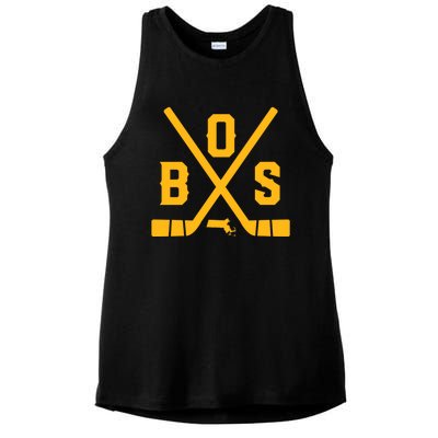 Vintage Boston Hockey Sticks State Outline Ladies PosiCharge Tri-Blend Wicking Tank