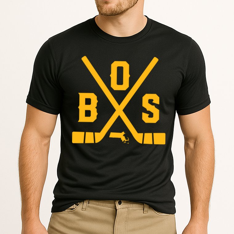 Vintage Boston Hockey Sticks State Outline Cooling Performance Crew T-Shirt