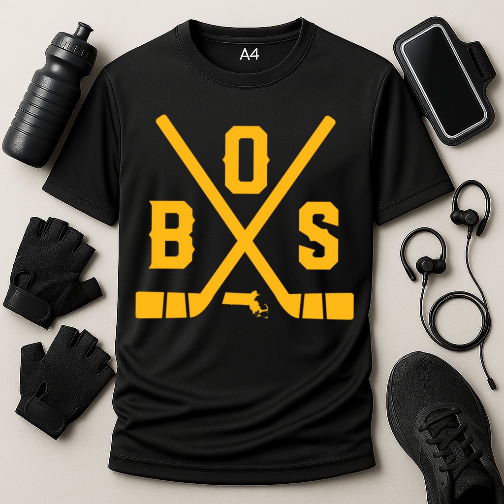 Vintage Boston Hockey Sticks State Outline Cooling Performance Crew T-Shirt