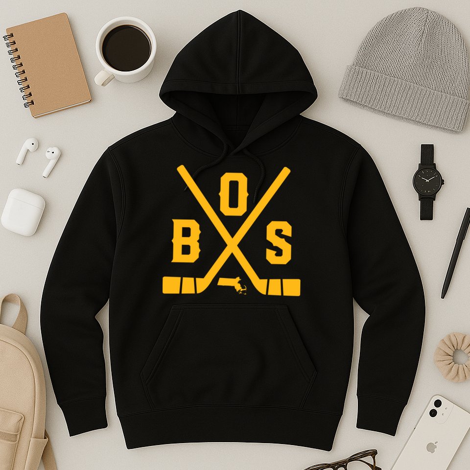 Vintage Boston Hockey Sticks State Outline Hoodie