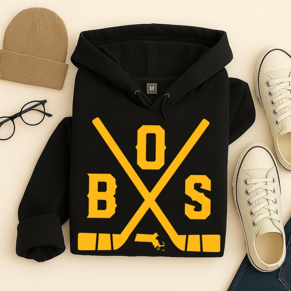 Vintage Boston Hockey Sticks State Outline Hoodie